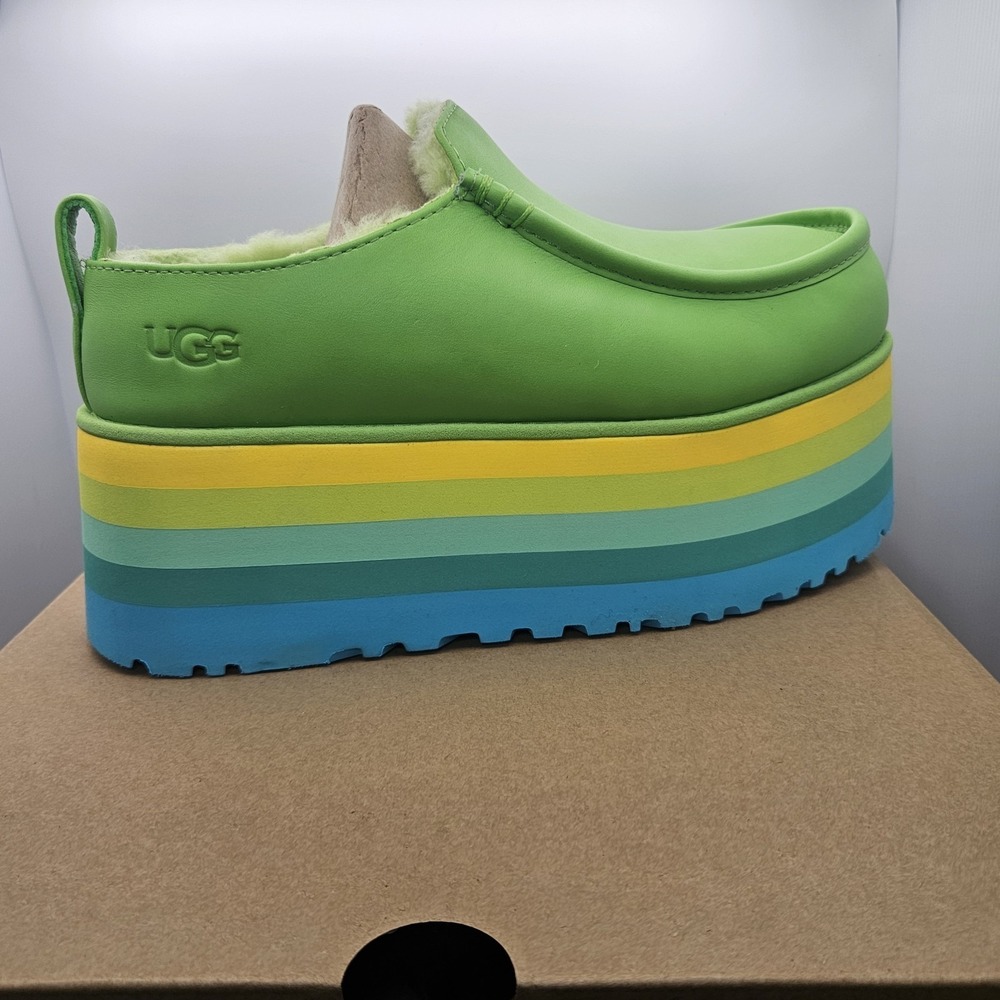 UGG URSEEN PLATFORM Green MULTI LEATHER WOOL ALL GENDER M7/W8 Festival Shoes